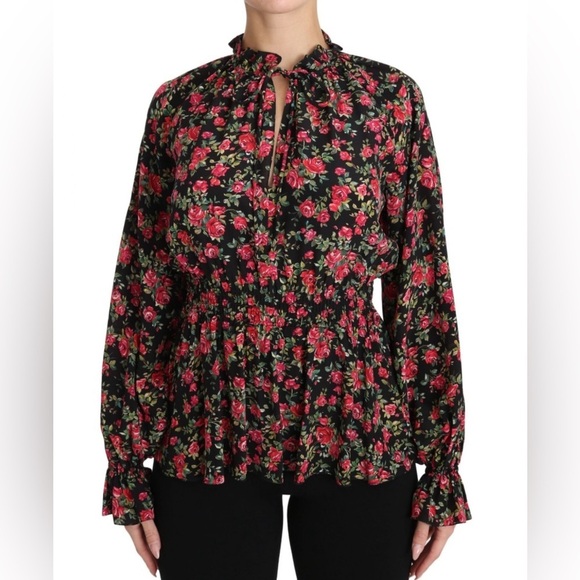 Dolce & Gabbana Rose Floral Silk Ruffle Blouse Peplum Top Made in Italy - Picture 12 of 16